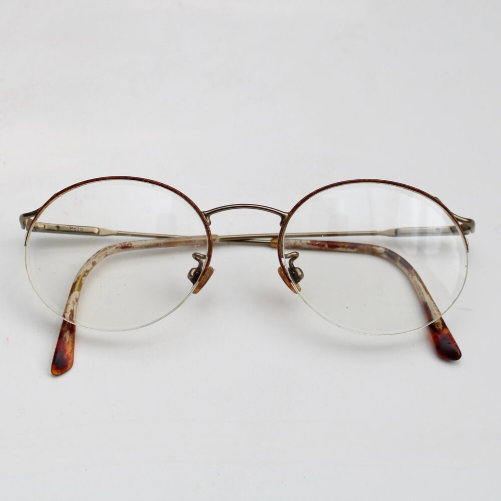 Polo Ralph Lauren Vintage Gold-Tone Metal Tortoise Round Half-Rim Eyeglasses